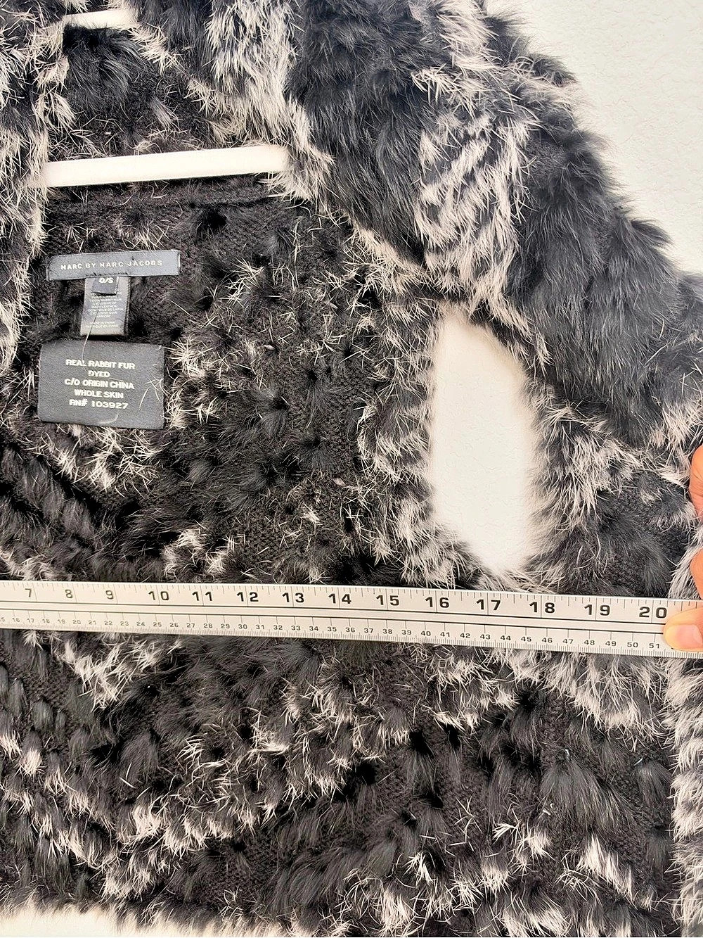 Marc by Marc Jacobs Real Rabbit Fur Chevron Stripe Vest Black & Gray XS - Picture 11 of 11